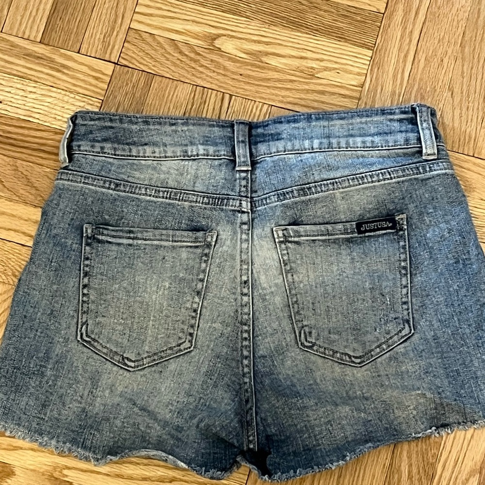 Just USA Blue Distressed Jean Shorts - Picture 3 of 4